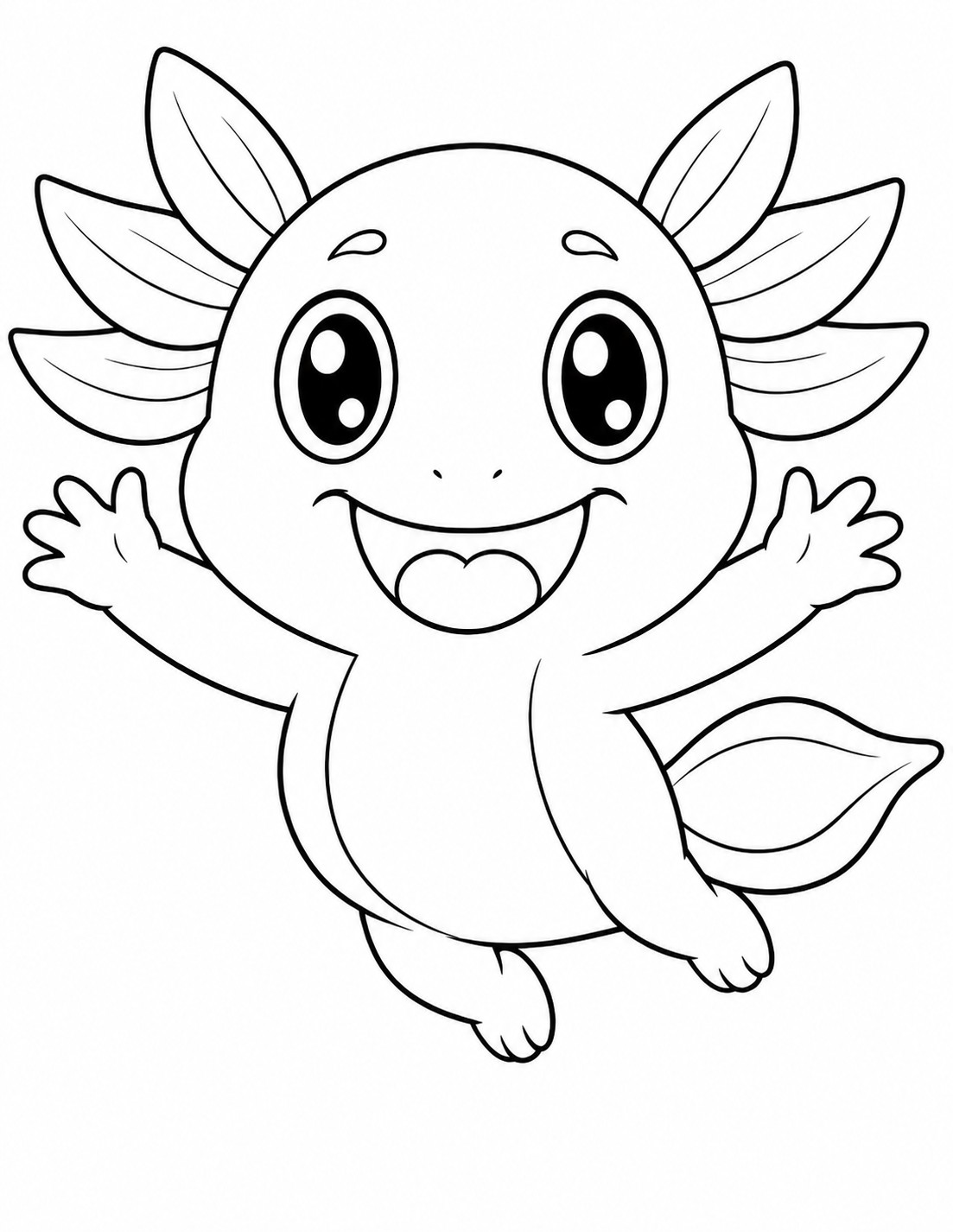 AXOL Kids Coloring Book sample page featuring AXOL the axolotl as a line-art coloring page